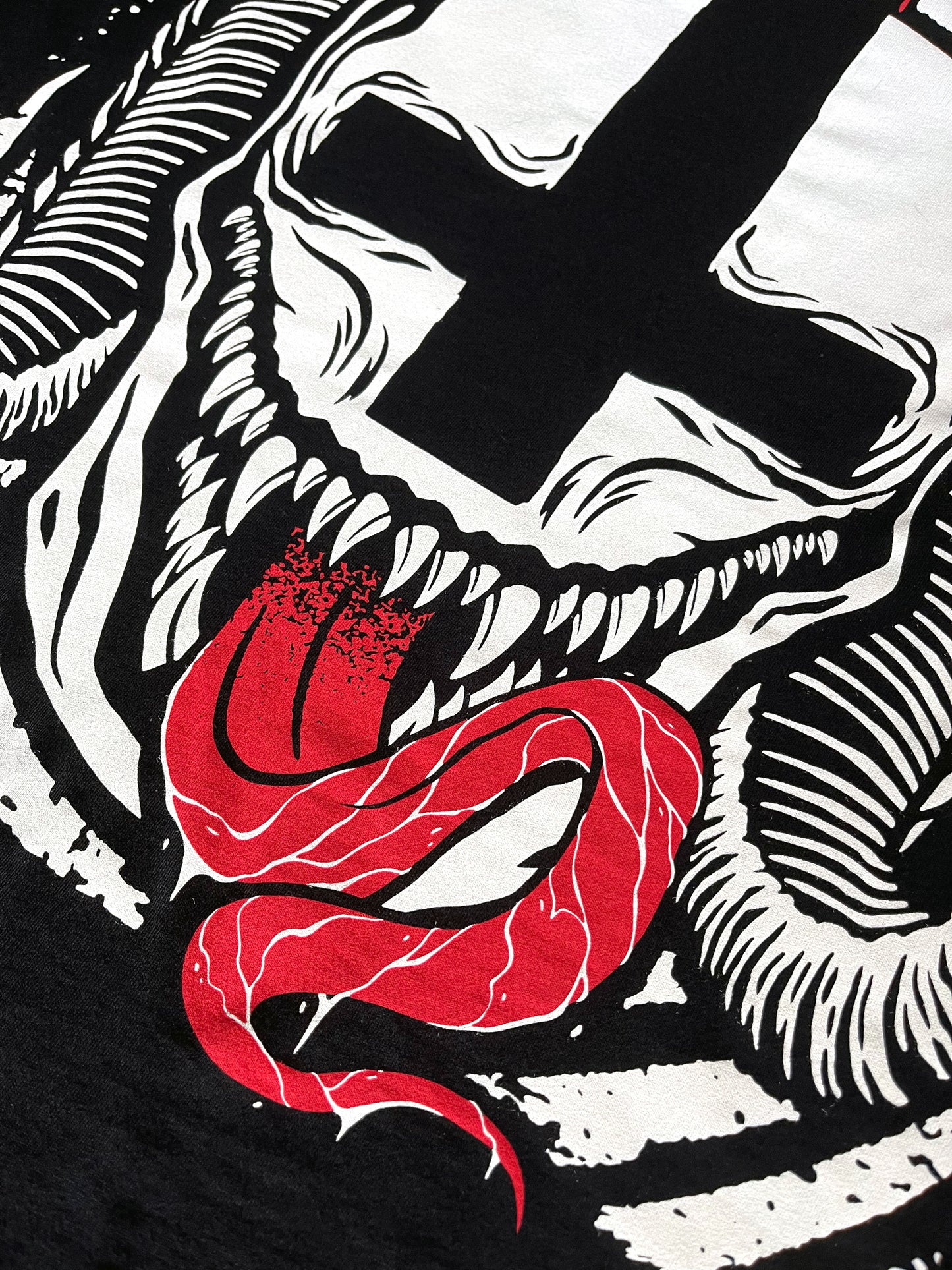 Black goth Vampire Booty Shorts with white trim. Tattoo inspired Dark Art by Xraeart Clothing alternative streetwear.