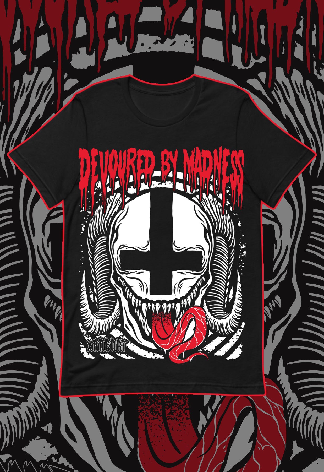 Black goth Vampire Booty Shorts with white trim. Tattoo inspired Dark Art by Xraeart Clothing alternative streetwear.