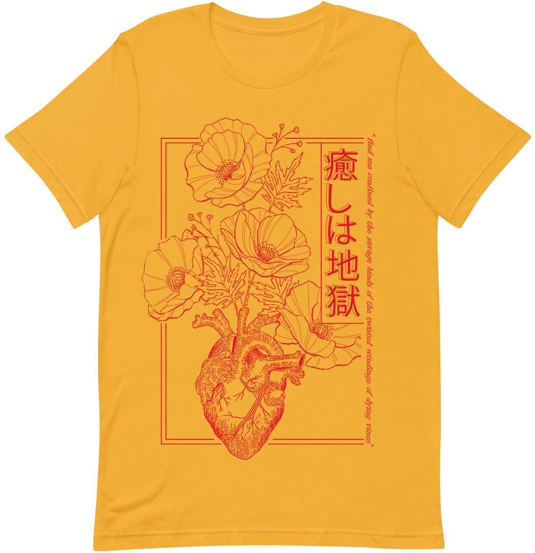 HEALING IS HELL T-Shirt (Red on Mustard)