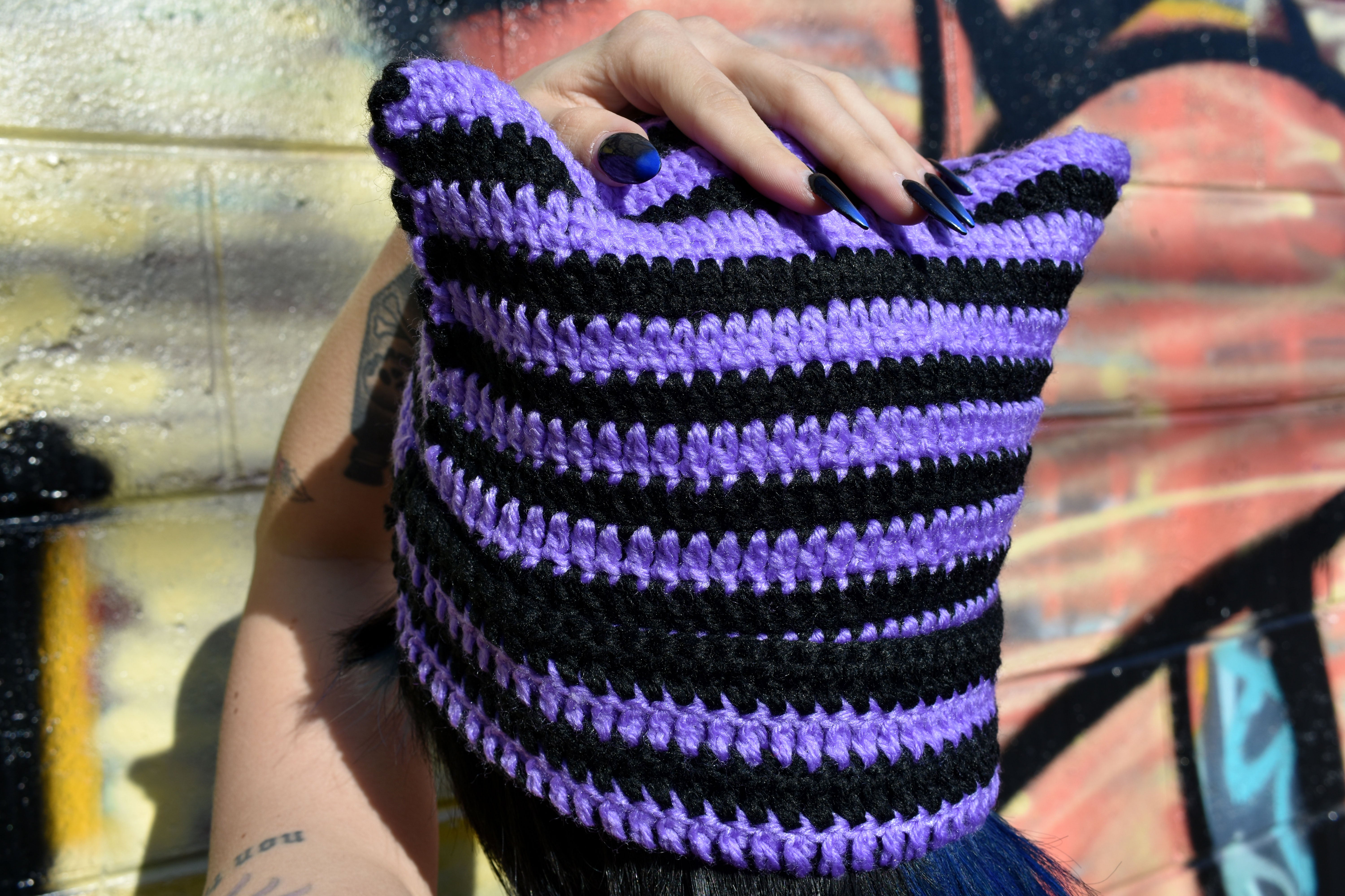 X-LARGE PURPLE & BLACK CROCHET BELL HAT‼️ il_1080xN.5853694095_k0j0.jpg