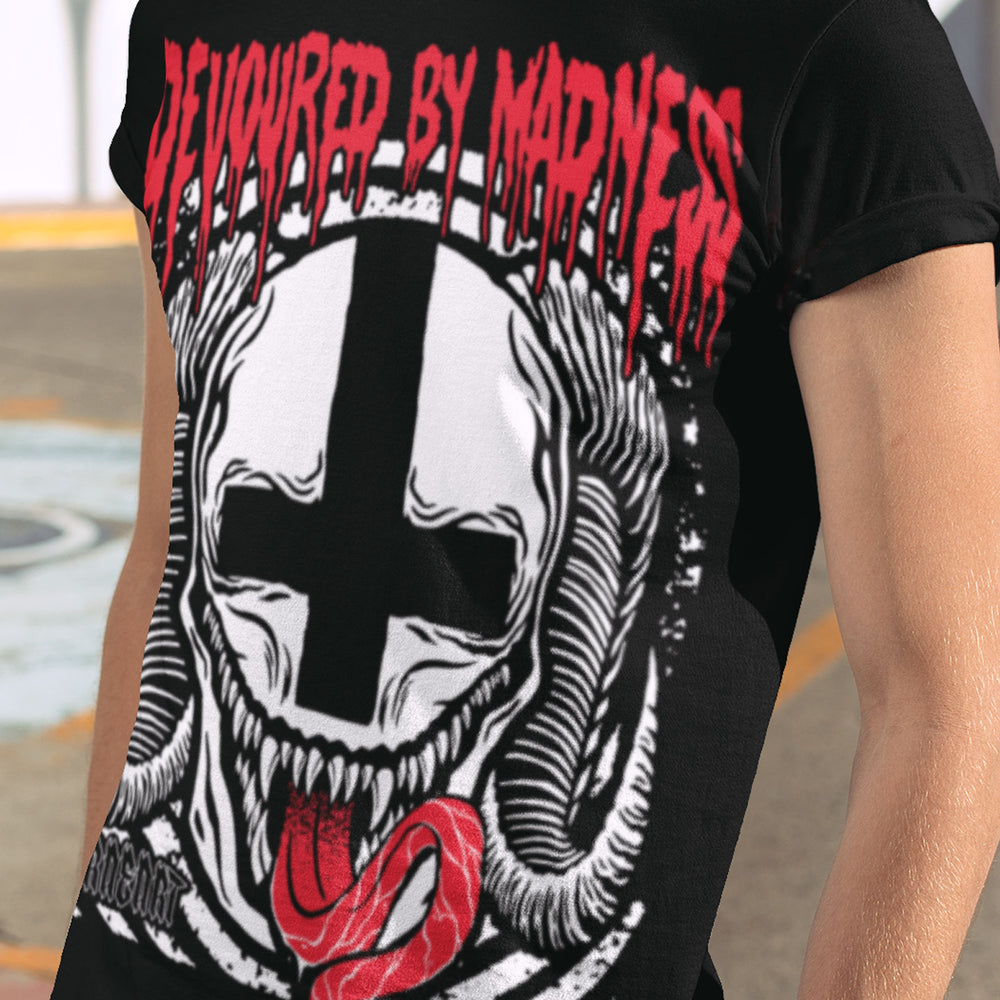 Gothic Violator metal monster with ram horns t-shirt. Tattoo inspired Dark Art by Xraeart Clothing alternative streetwear.