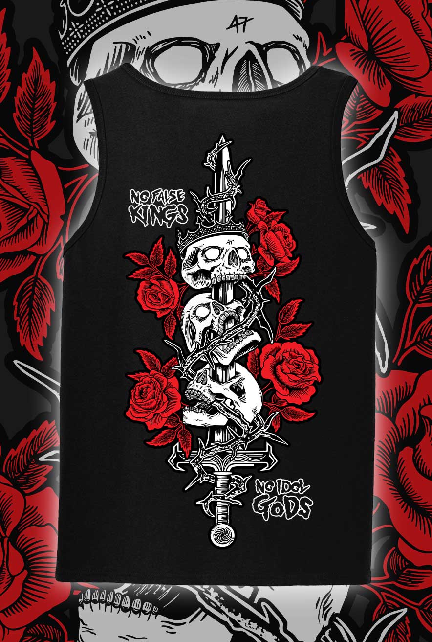 NO FALSE KINGS NO IDOL GODS Tank Top (Red/Black) – XRAEART CLOTHING