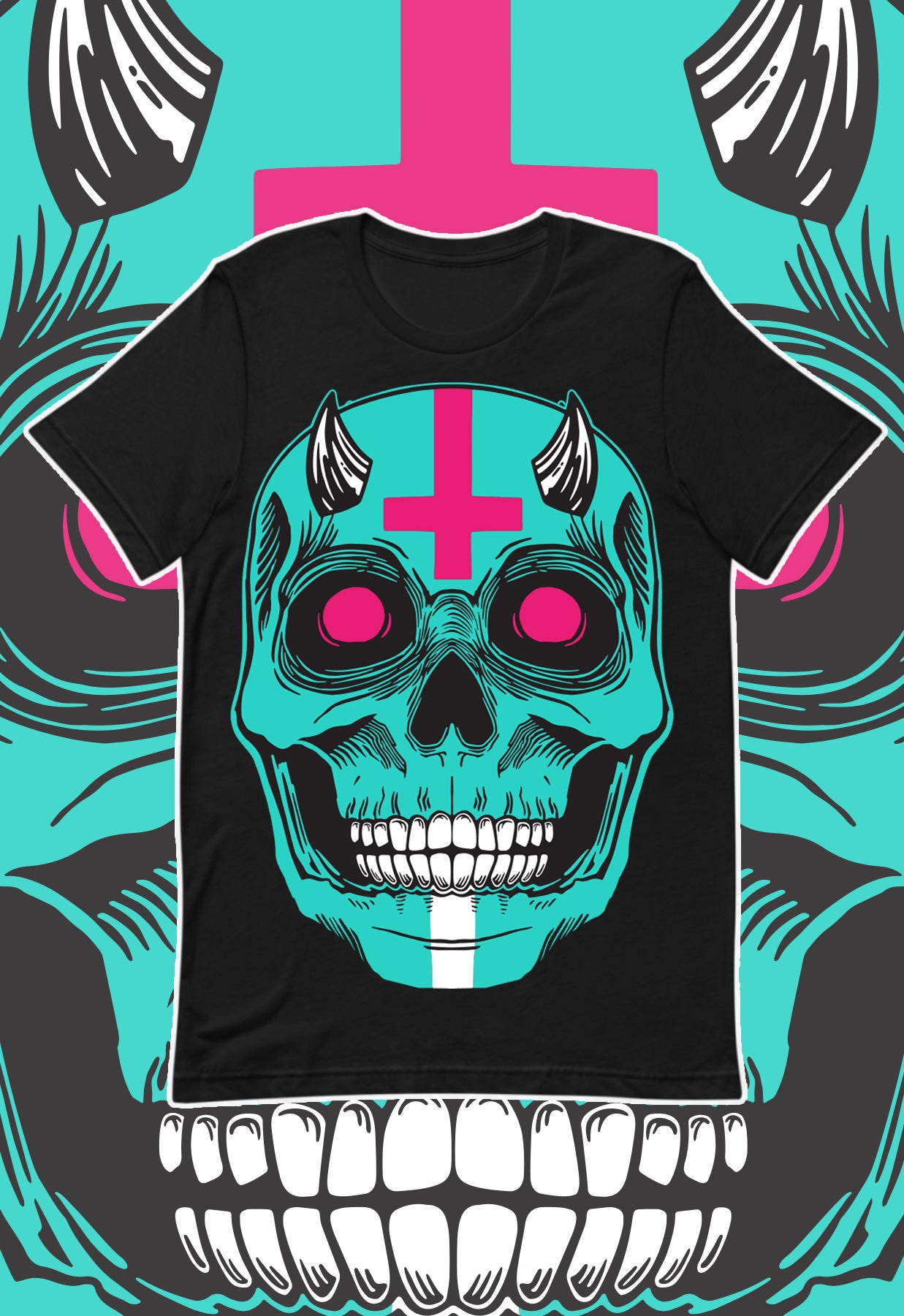 Creepy skeleton skull face jackal dark art t-shirt flatlay