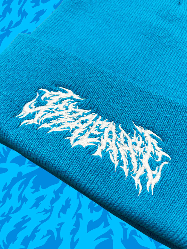 Embroidered Metal Beanie (Sky Blue/White) – XRAEART CLOTHING