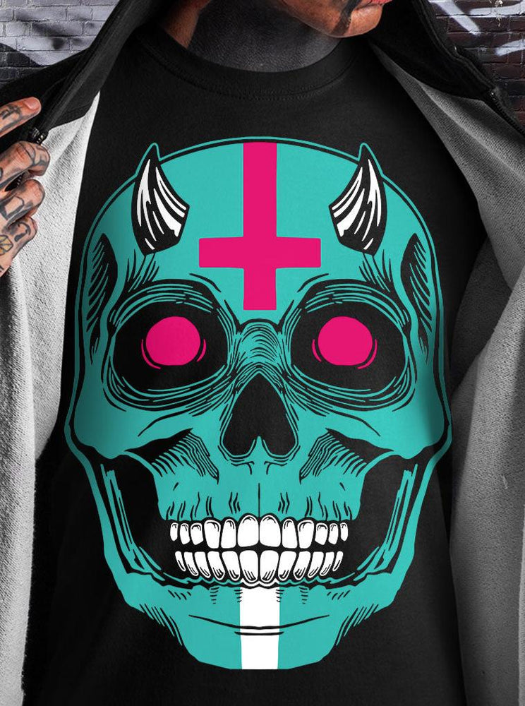 Creepy skeleton skull face jackal dark art t-shirt mock-up