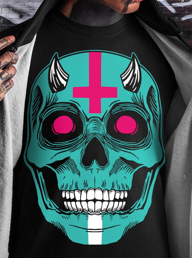 Creepy skeleton skull face jackal dark art t-shirt mock-up