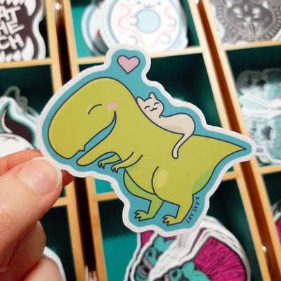 CUDDLY CAT + DINO Sticker