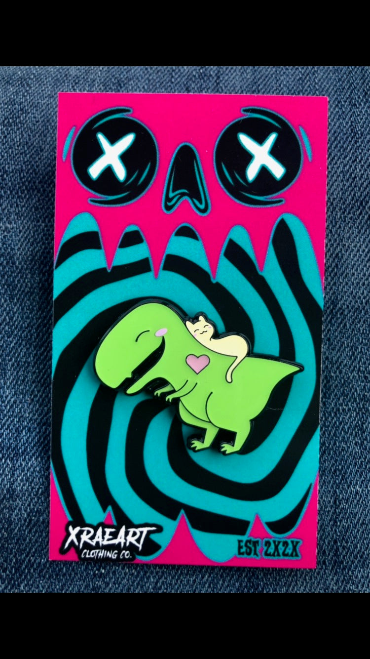 CUDDLY DINO CAT Enamel Pin
